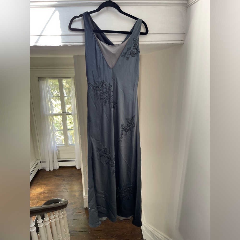 T. CAROYLN TEAL BEADED DRAPED NECK GOWN SZ 14